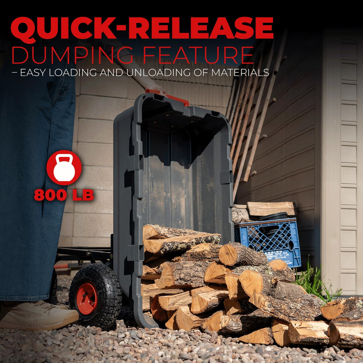 Heavy Duty 2-in-1 Convertible Handle Garden Dump Cart 800-Pound 10" Pneumatic Tires Q2052