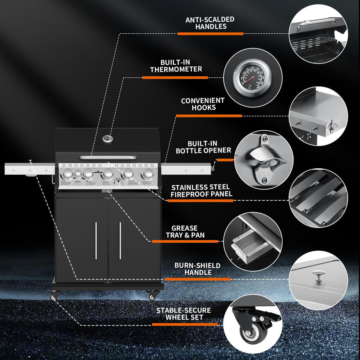 Propane Gas Grill 5+1 Stainless Steel with Side Burner G22452