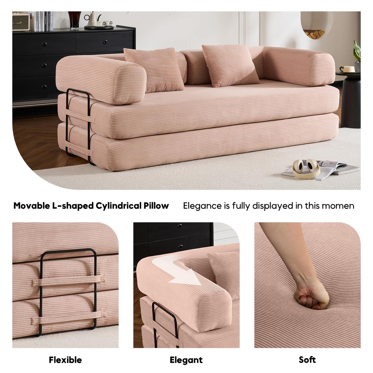 Pink Convertible Floor Sofa Bed J381596