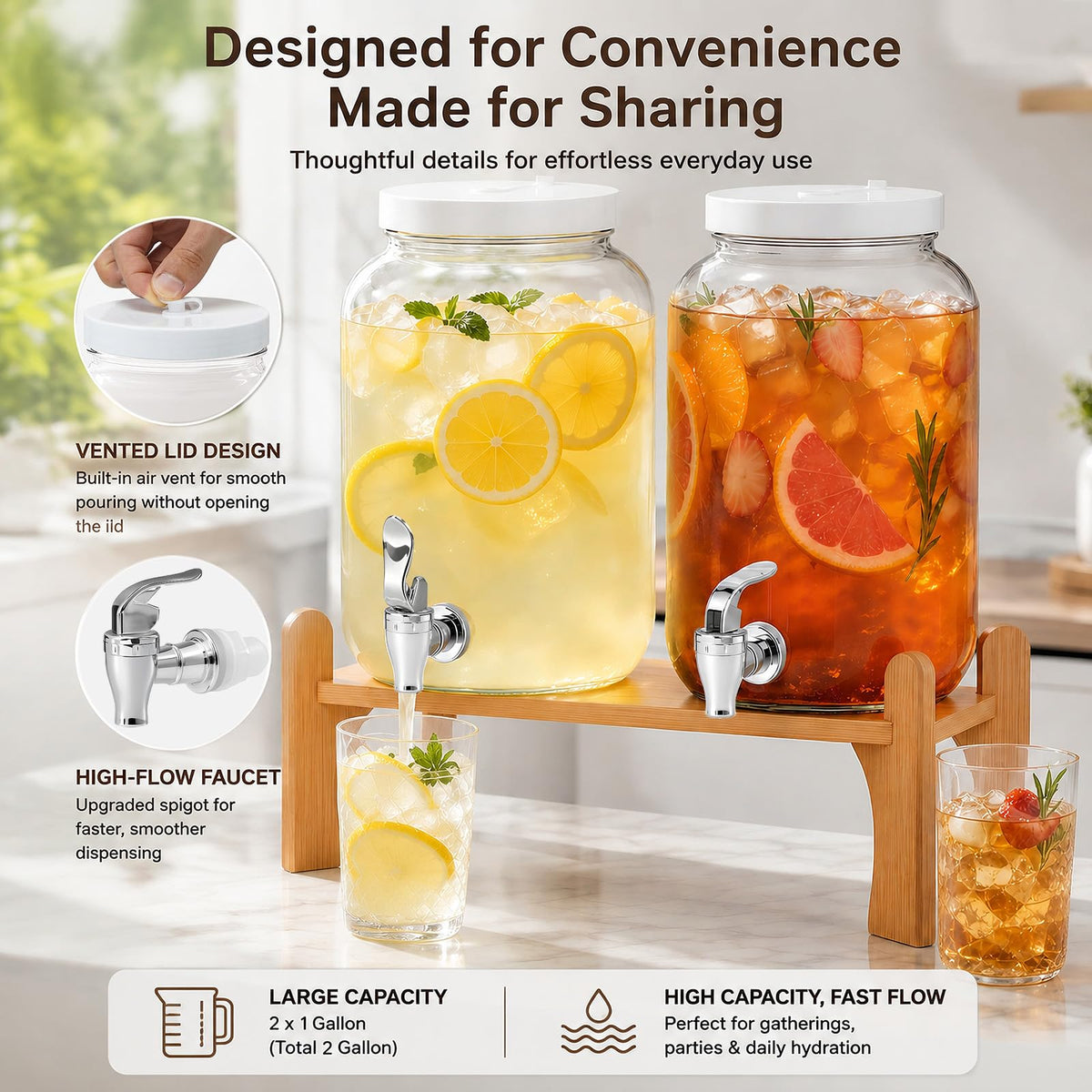1 Gallon Glass Drink Dispensers with Spigot (2 Pack) C678831