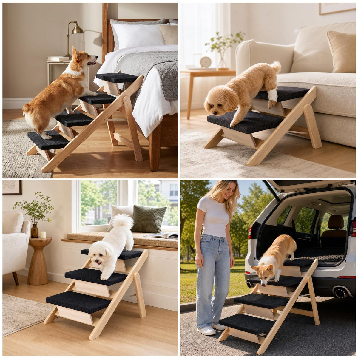 Wooden 2-in-1 Foldable Pet Stairs & Ramp Z869