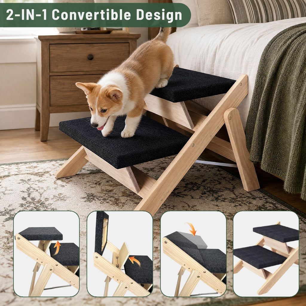Wooden 2-in-1 Foldable Pet Stairs & Ramp Z869