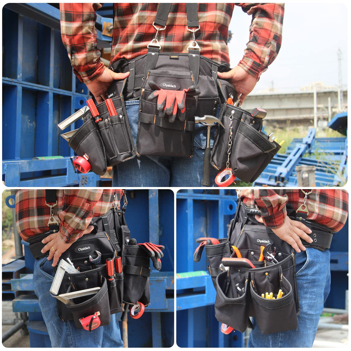 16-Pockets Adjustable Tool Belts with Suspenders U17378