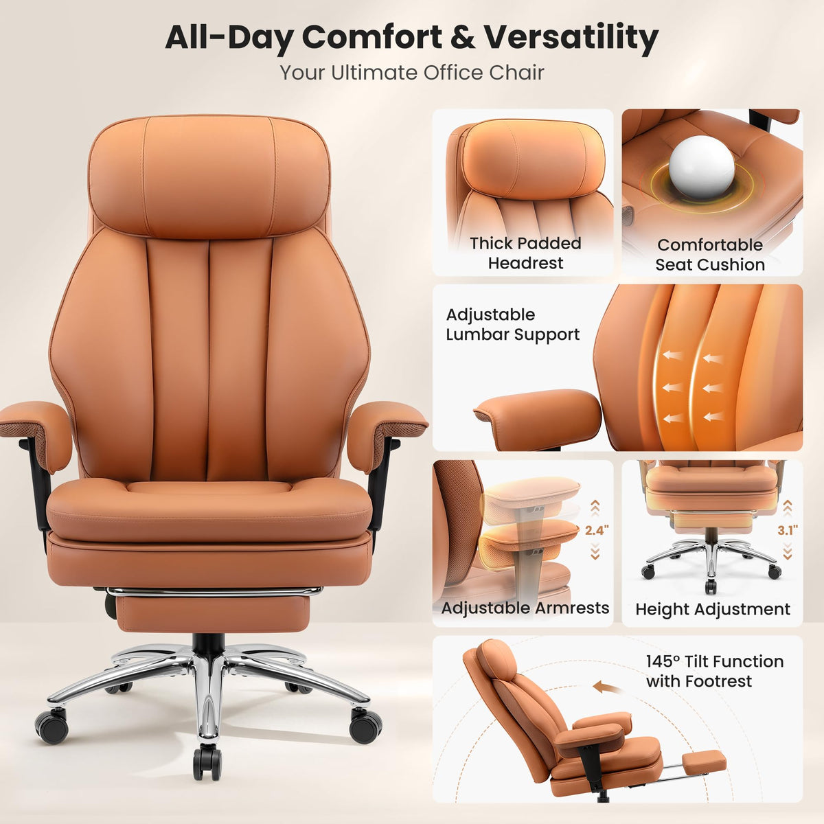 Big and Tall Office Chair with Inflatable Lumbar Support A2352