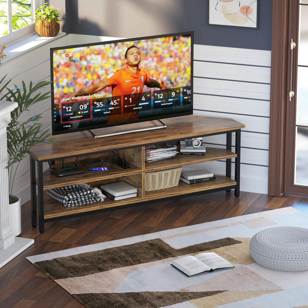 55'' Corner TV Stand with Power Outlet and 4 Open Storage Shelves D268