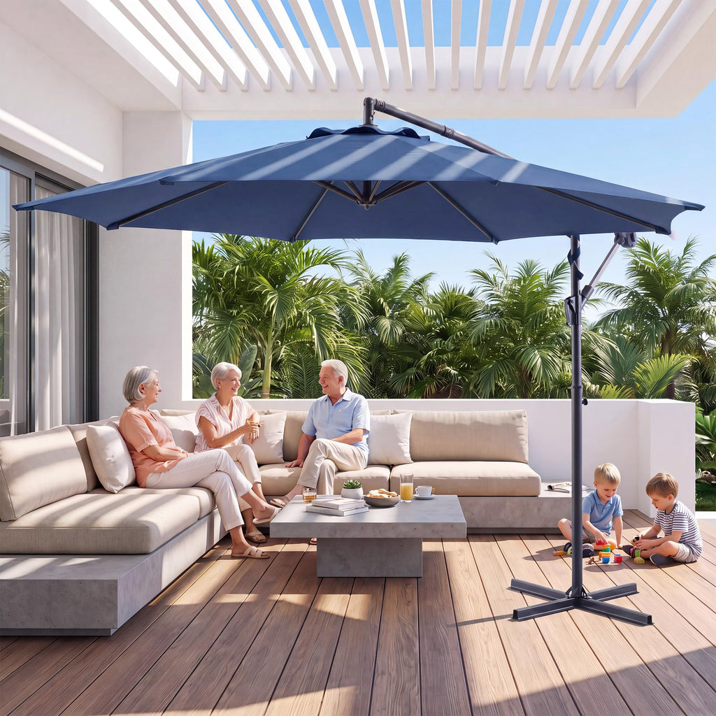 10ft Navy Blue Offset Cantilever Patio Umbrella Z5259