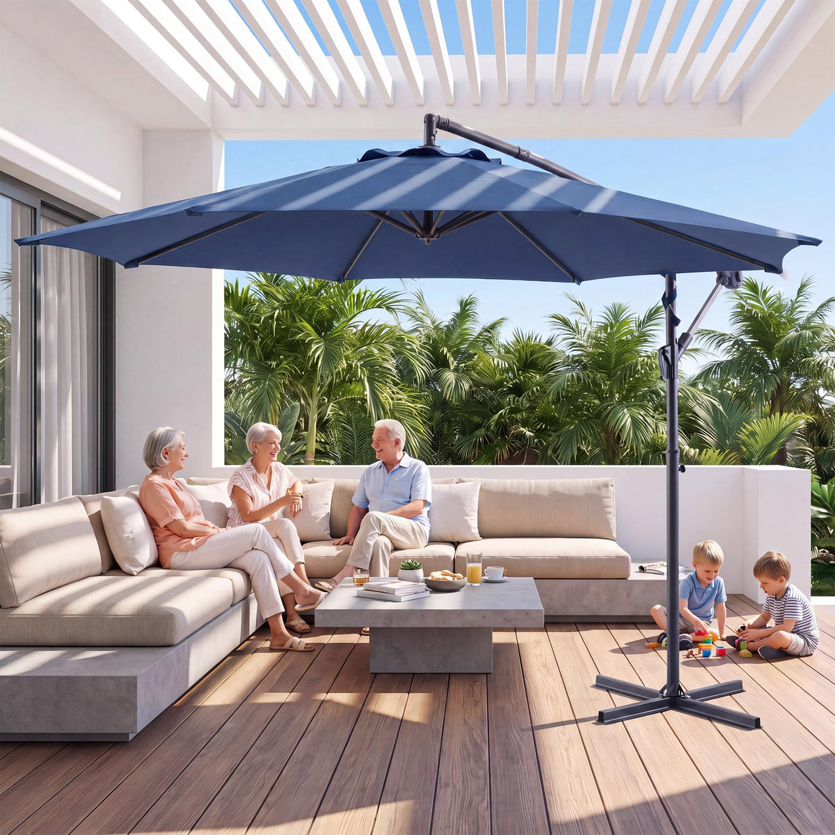10ft Navy Blue Offset Cantilever Patio Umbrella Z5259