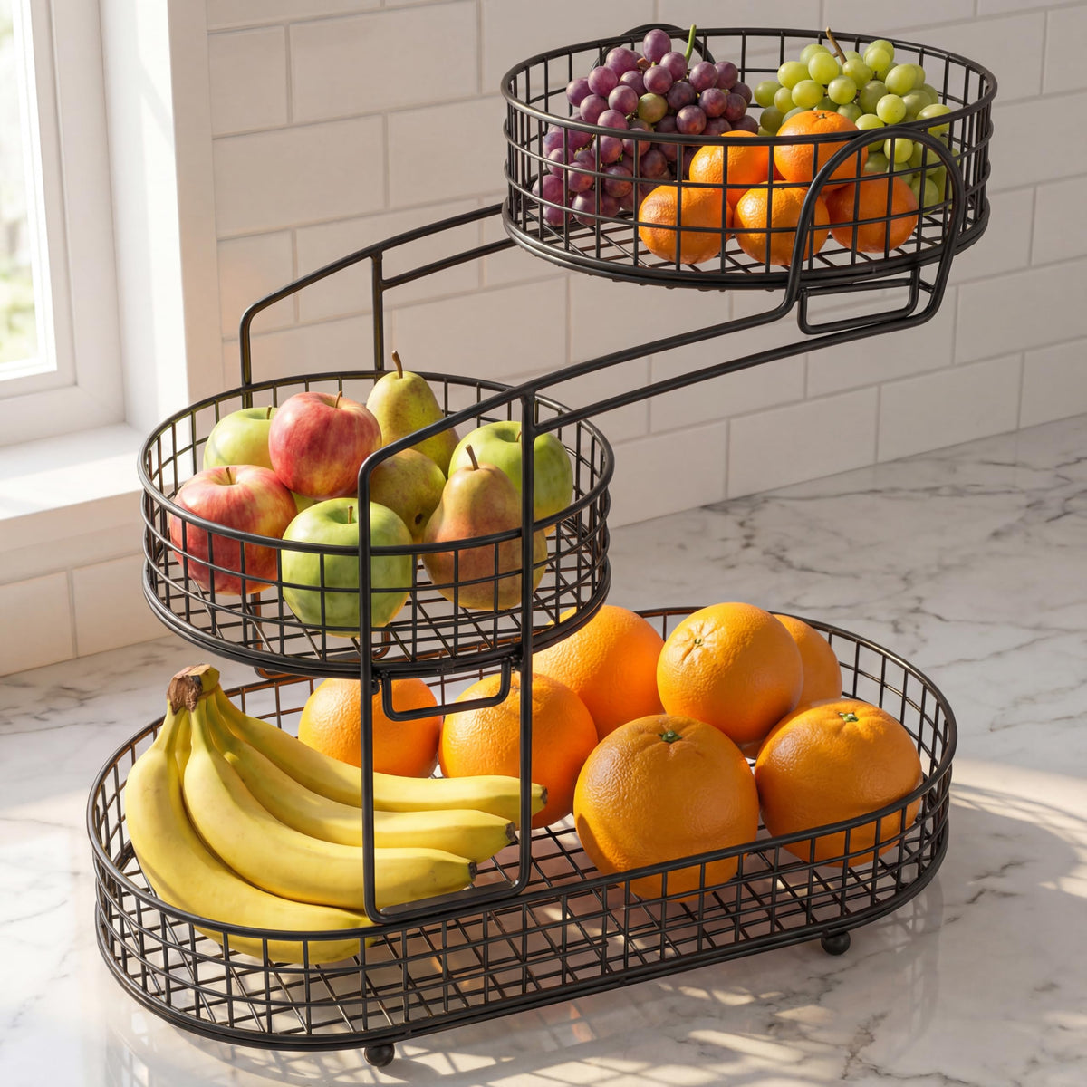 3-Tier Metal Fruit Basket Vegetable Storage Basket T372
