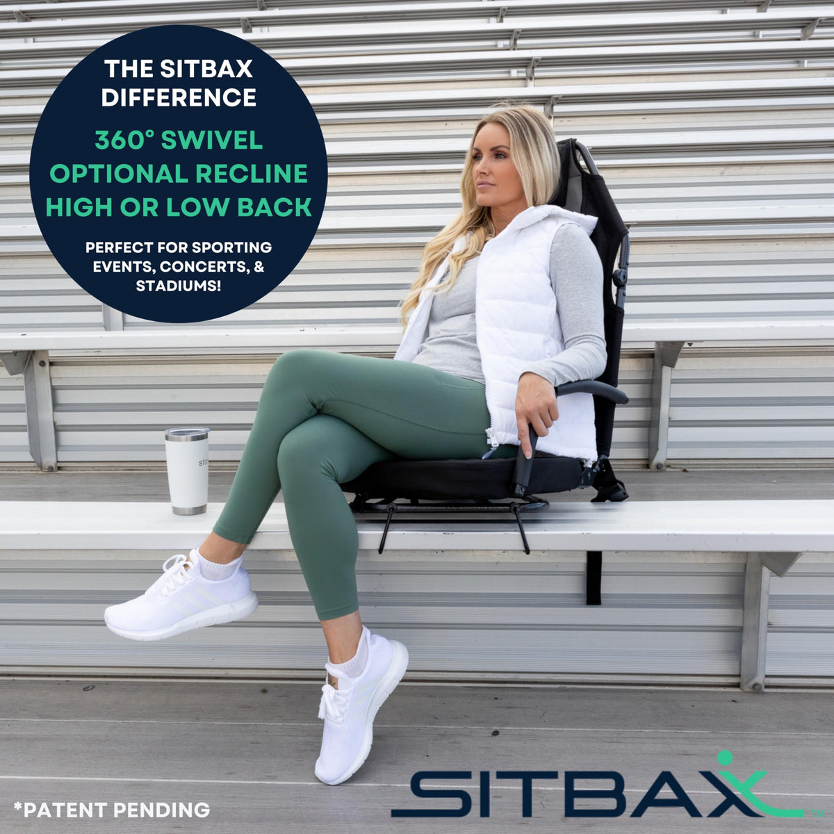 Padded Reclining Stadium Chair with Backpack Straps D4608