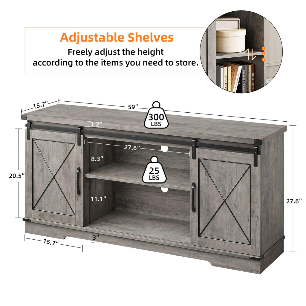 Farmhouse TV Stand 65+ inch with Sliding Barn Doors and Storage Cabinets U181