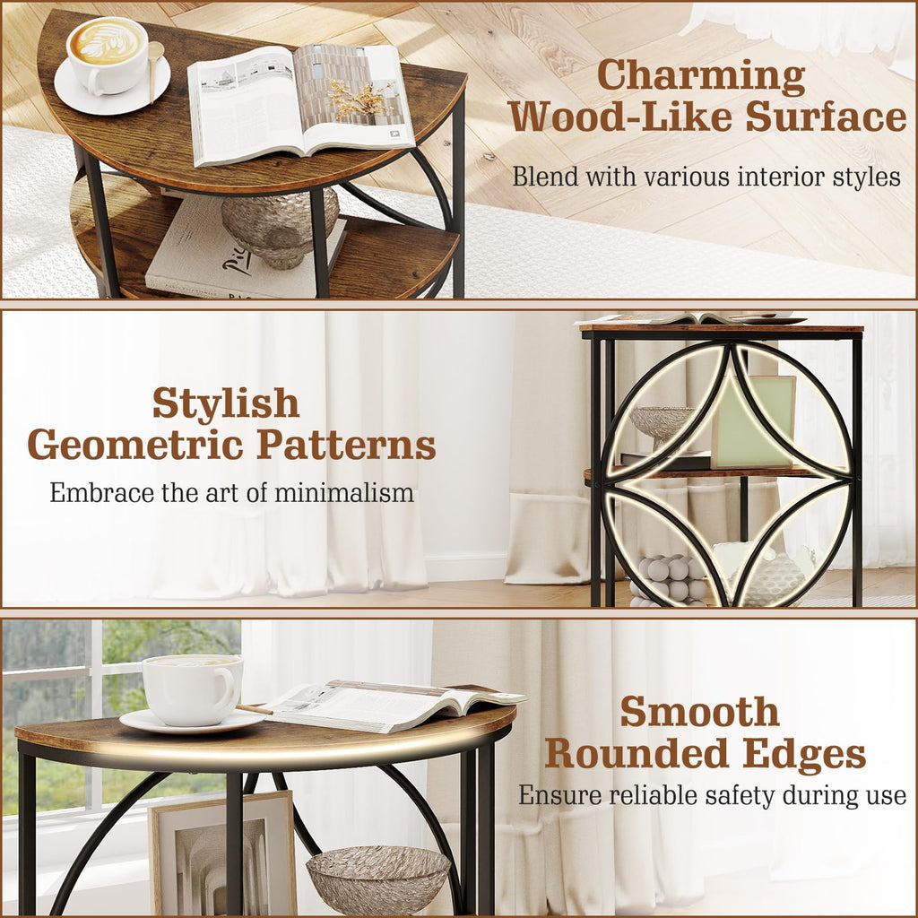 Half Round 3-Tier Sofa Side Table with Storage Shelves N3370