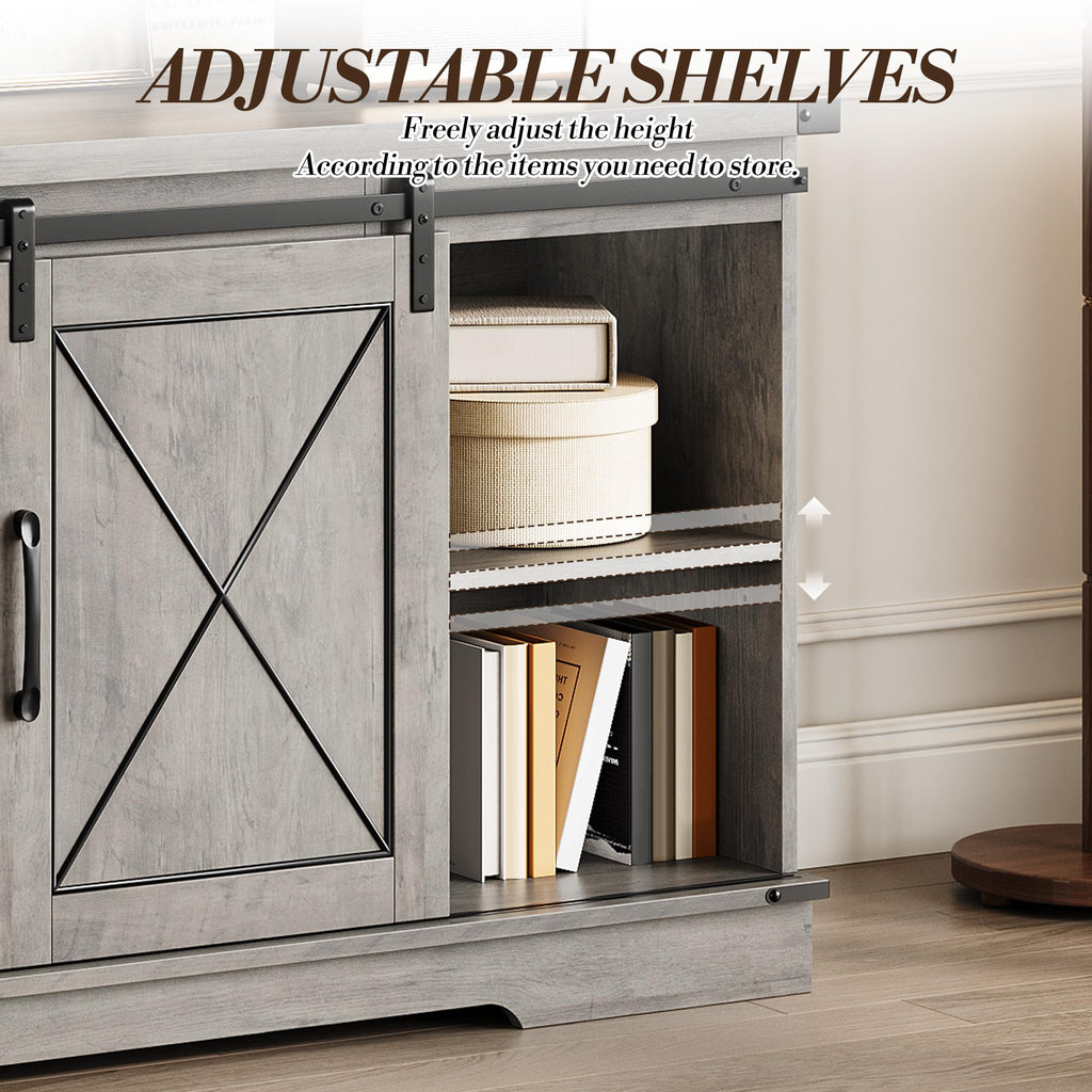 Farmhouse TV Stand 65+ inch with Sliding Barn Doors and Storage Cabinets U181