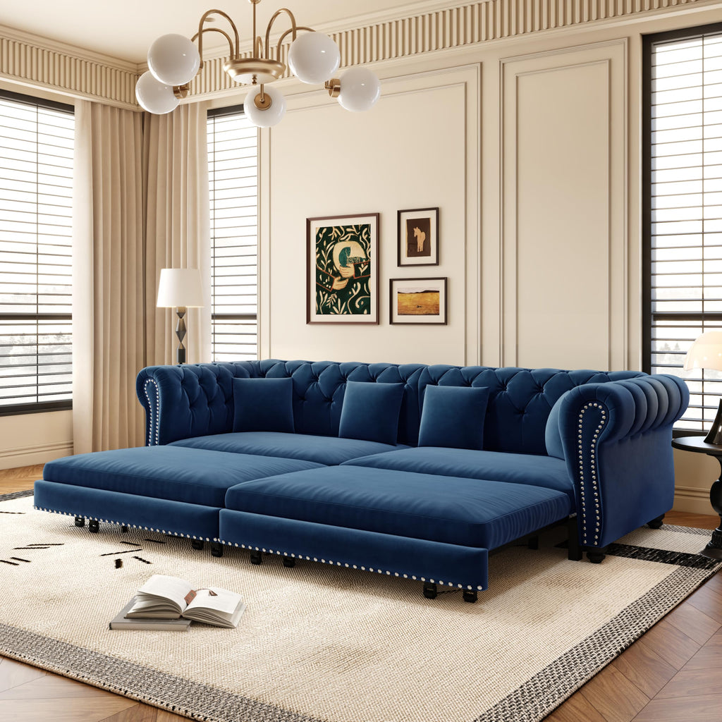 Blue Velvet King Size Sleeper Sofa P7081