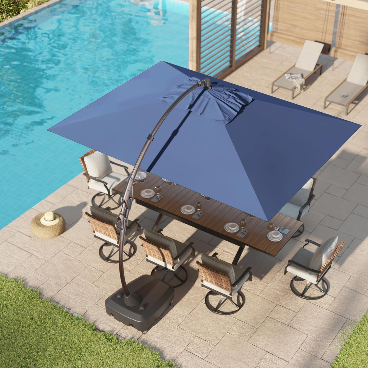 9x12 FT Navy Blue Cantilever Umbrella with Base & Cover A810372