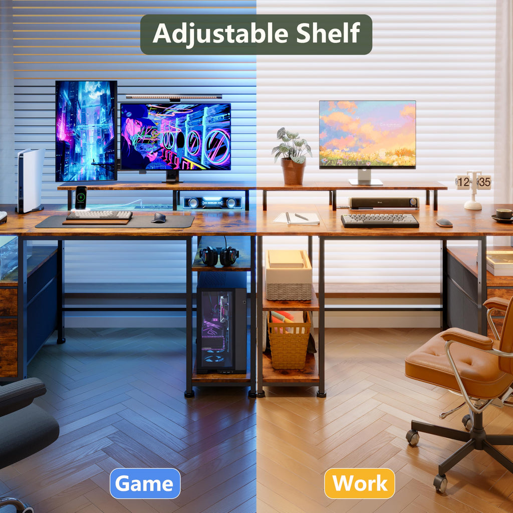 51" Computer Desk with Outlets & LED, Brown E287