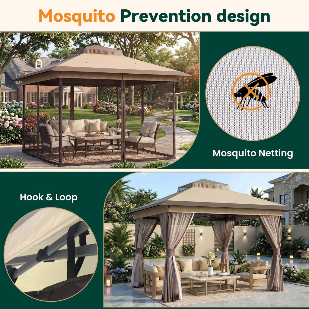 11'x11' Waterproof UV Protection Pop Up Gazebo with Mosquito Netting T83738