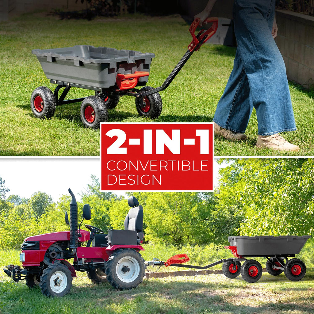 Heavy Duty 2-in-1 Convertible Handle Garden Dump Cart 800-Pound 10" Pneumatic Tires Q2052