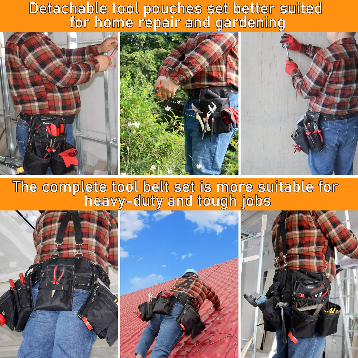 16-Pockets Adjustable Tool Belts with Suspenders U17378