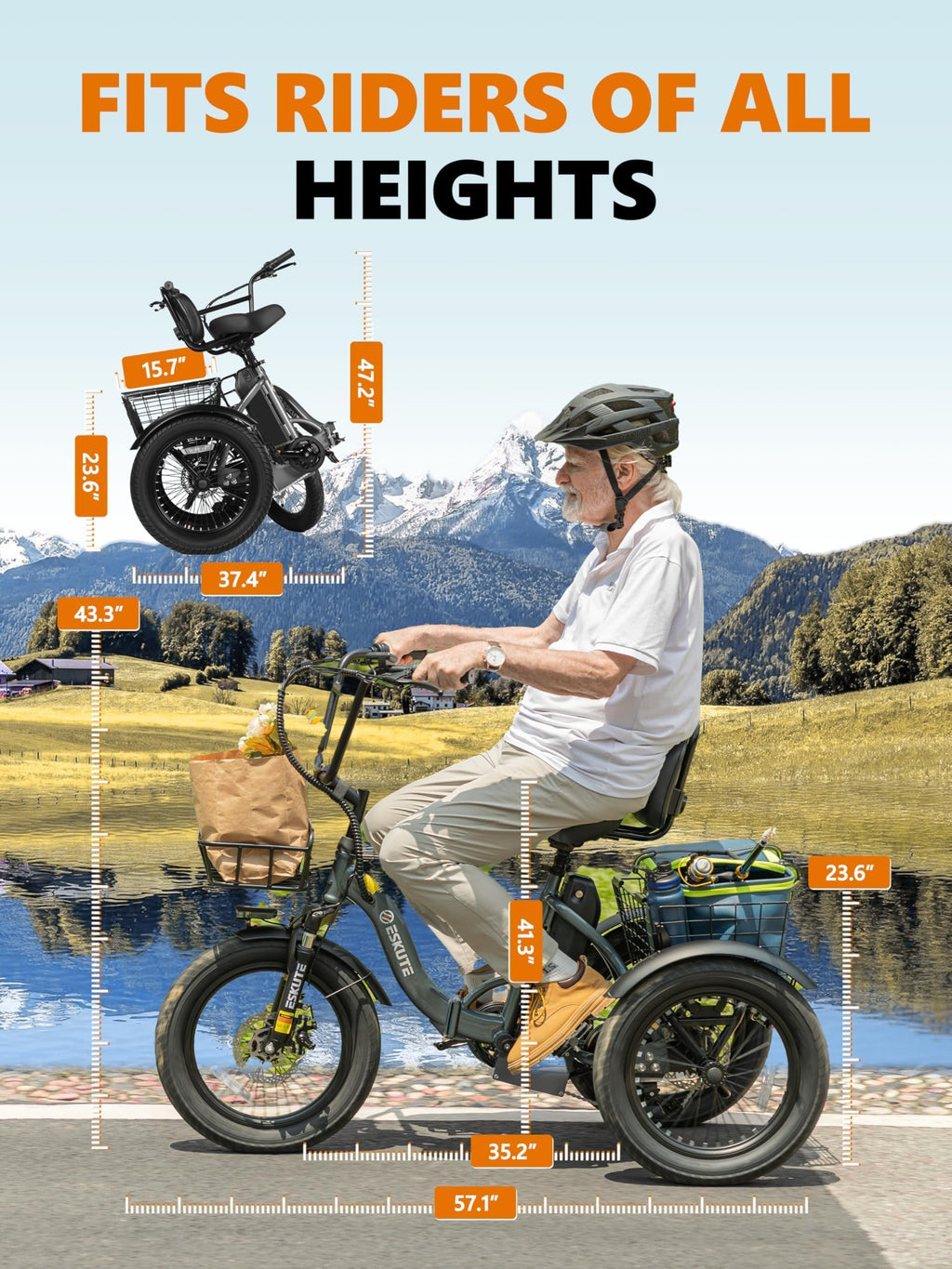 Foldable 3-Wheel Electric Trike Bike with 1200W Peak Motor X1529