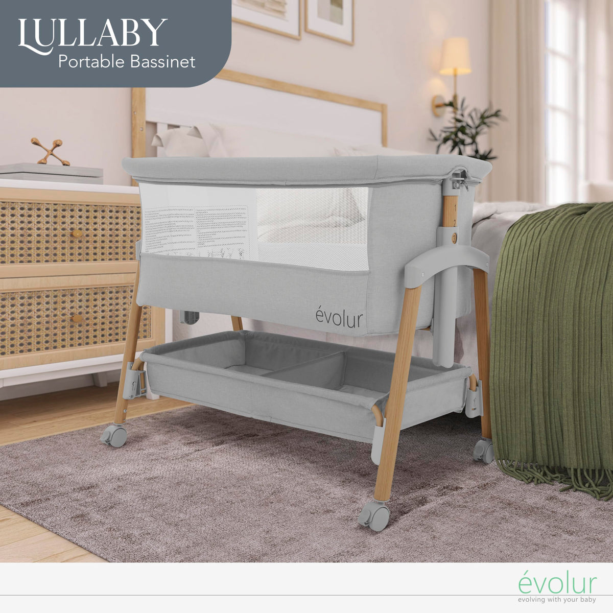 Portable Bassinet with Wheels and Storage Basket P674228