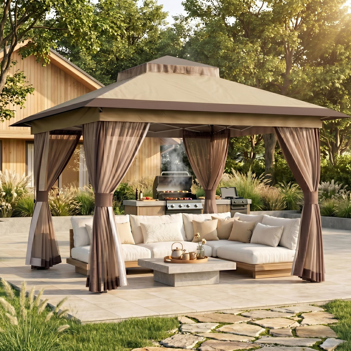 11'x11' Waterproof UV Protection Pop Up Gazebo with Mosquito Netting T83738