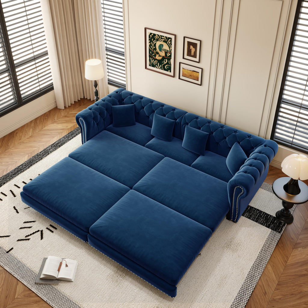Blue Velvet King Size Sleeper Sofa P7081