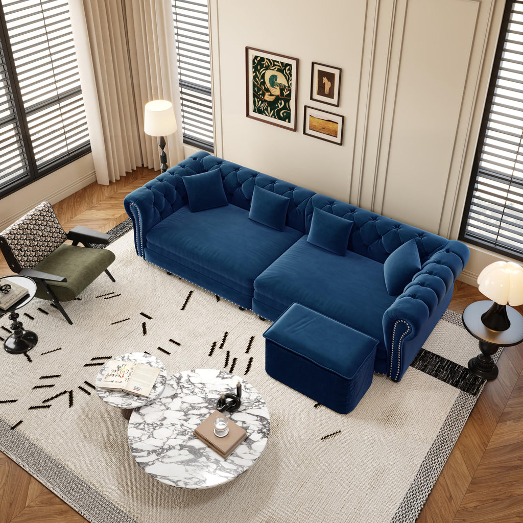 Blue Velvet King Size Sleeper Sofa P7081