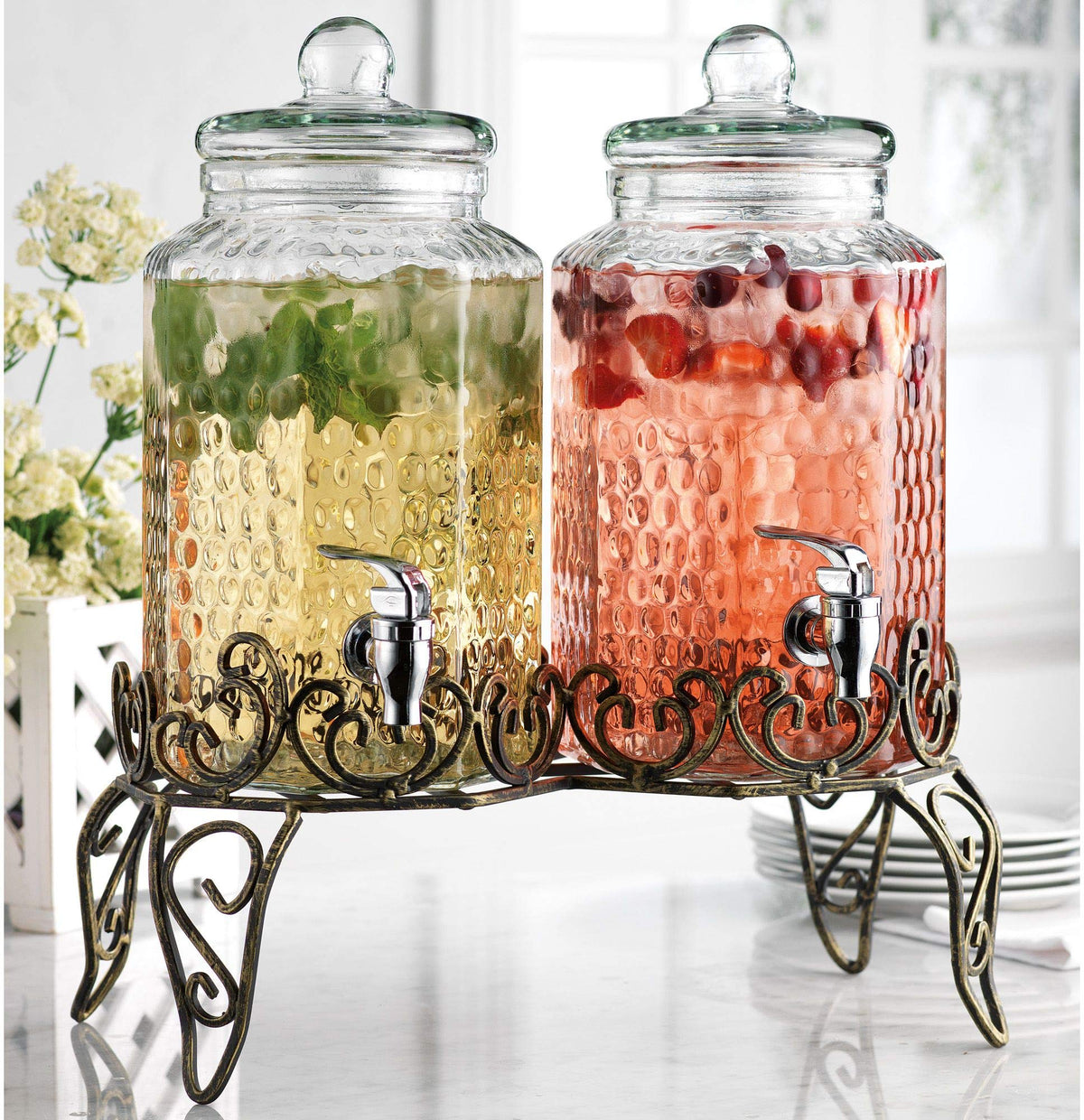 1 Gallon Glass Beverage Dispenser with Spigot Set of 2 E691725